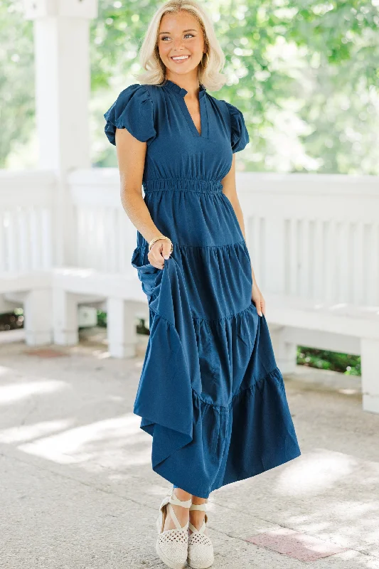 Coming Back For You Navy Blue Tiered Midi Dress