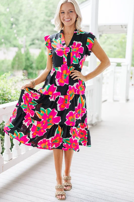 Created Beauty Black Floral Midi Dress