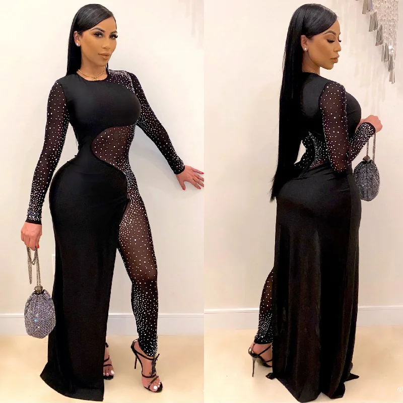 Sexy See Through Rhinestone Night Club Suits