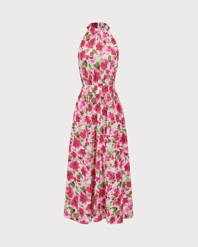 Pink Floral Midi Dress