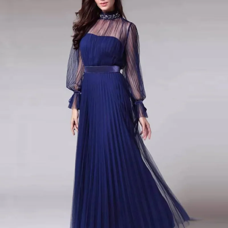 Blue Elegant Women Party Evening Dresses for Winter