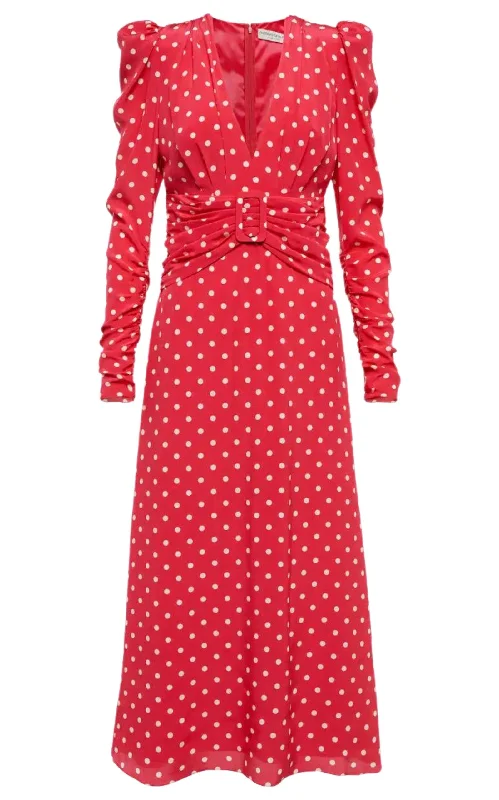 Midi Polka Dot Print Silk Dress