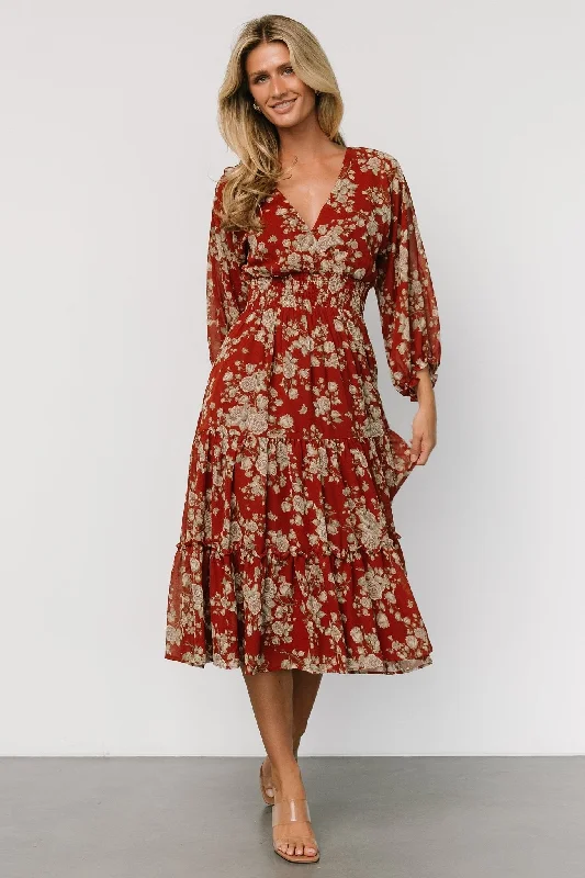 Coventry Tiered Midi Dress | Rust Floral