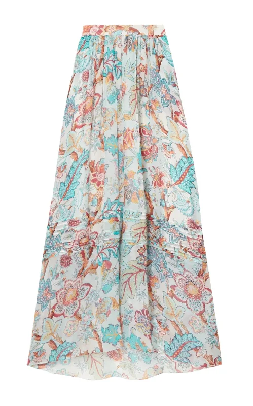 Pleated Floral Print Maxi Skirt