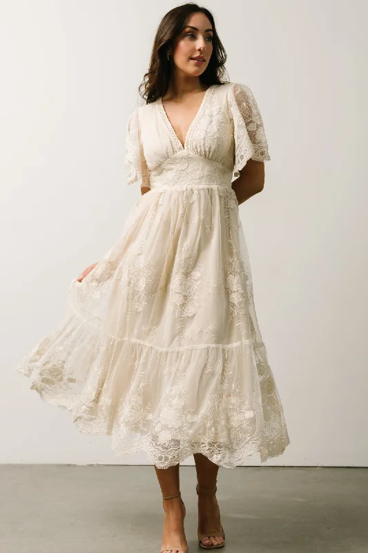 Clarisa Lace Midi Dress | Vintage Cream