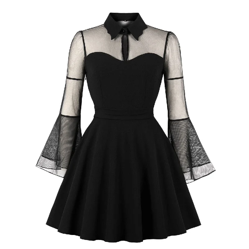 Women's Gothic Flared Sleeved Mesh Splice Grad Dress