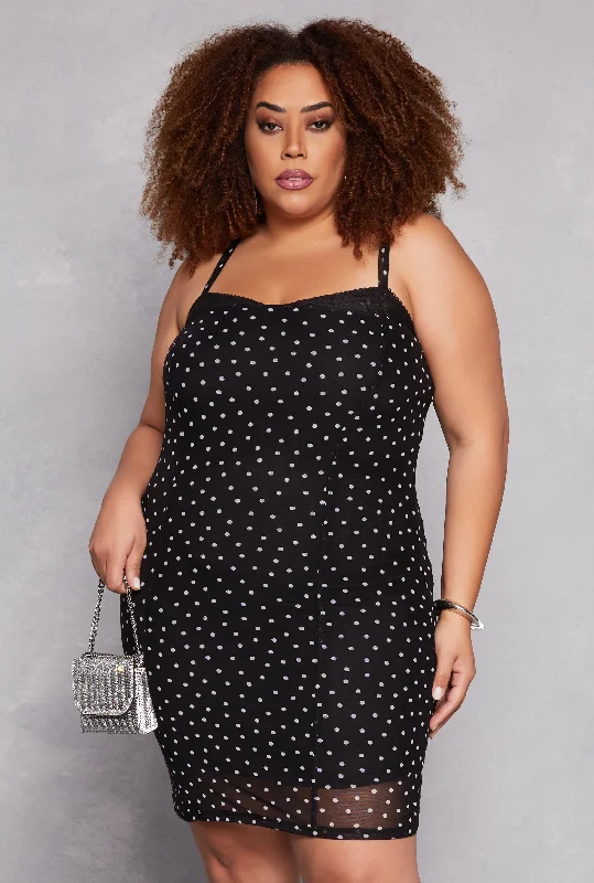 Plus Size Almost Famous Lace Detail Patterned Cami Dress