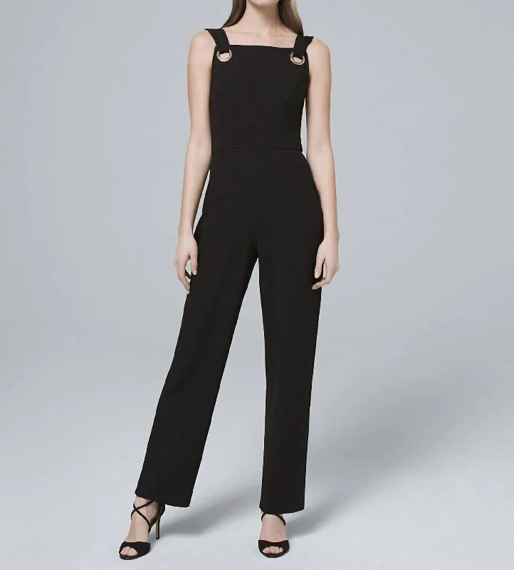 New York Sleeveless Square Neck Jumpsuit In Black