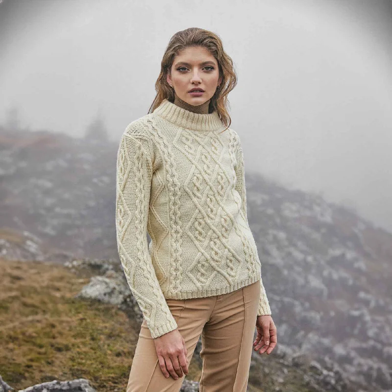 Women's Aran Cable Knit Sweater, Natural