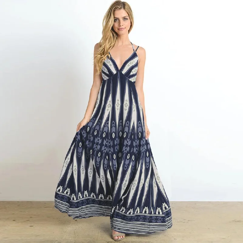 Summer Women V Neck Backless Long Maxi Dresses