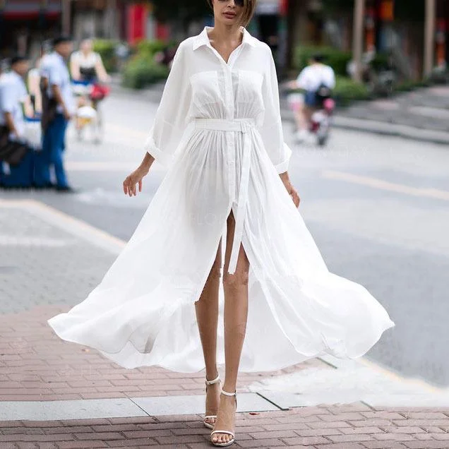 White Fashion Long Sleeves Fairy Long Maxi Dresses