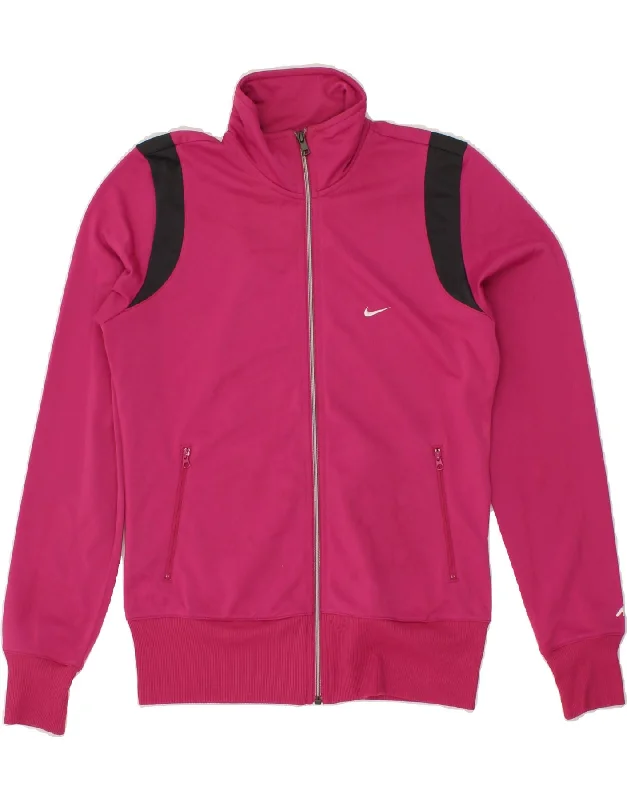 NIKE Womens Tracksuit Top Jacket UK 14 Medium Pink Colourblock Polyester