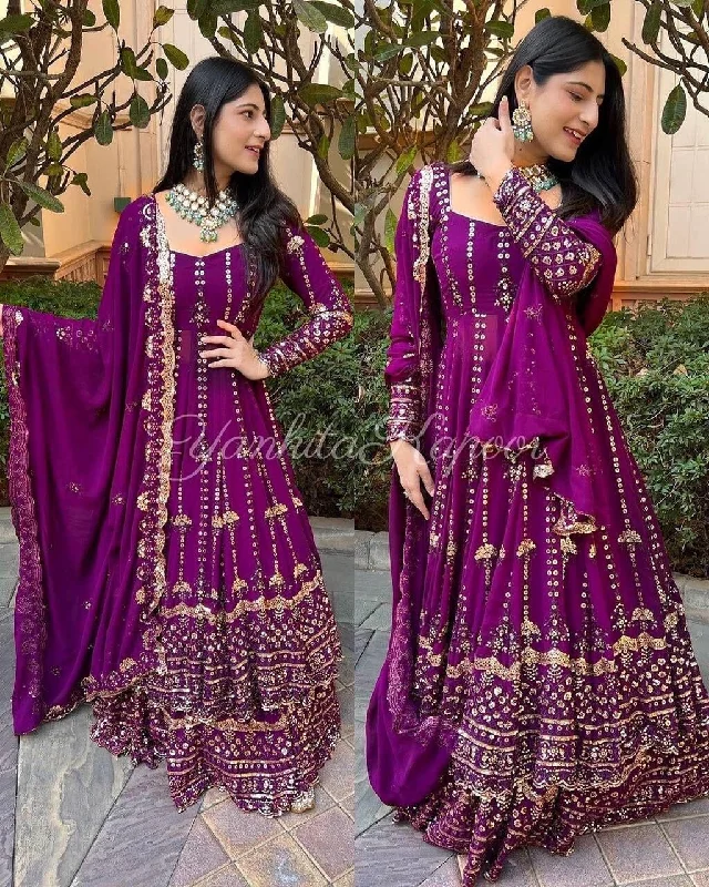 LC 1205 Yankita Kapoor Purple Heavy Georgette Sequence Work Sharara suit