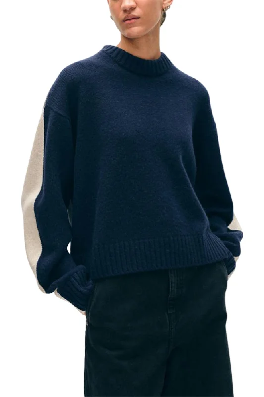 White & Warren Colorblock Sweater in Navy Combo