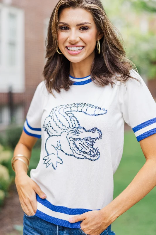 Stay In Character White/Blue Gator Sweater