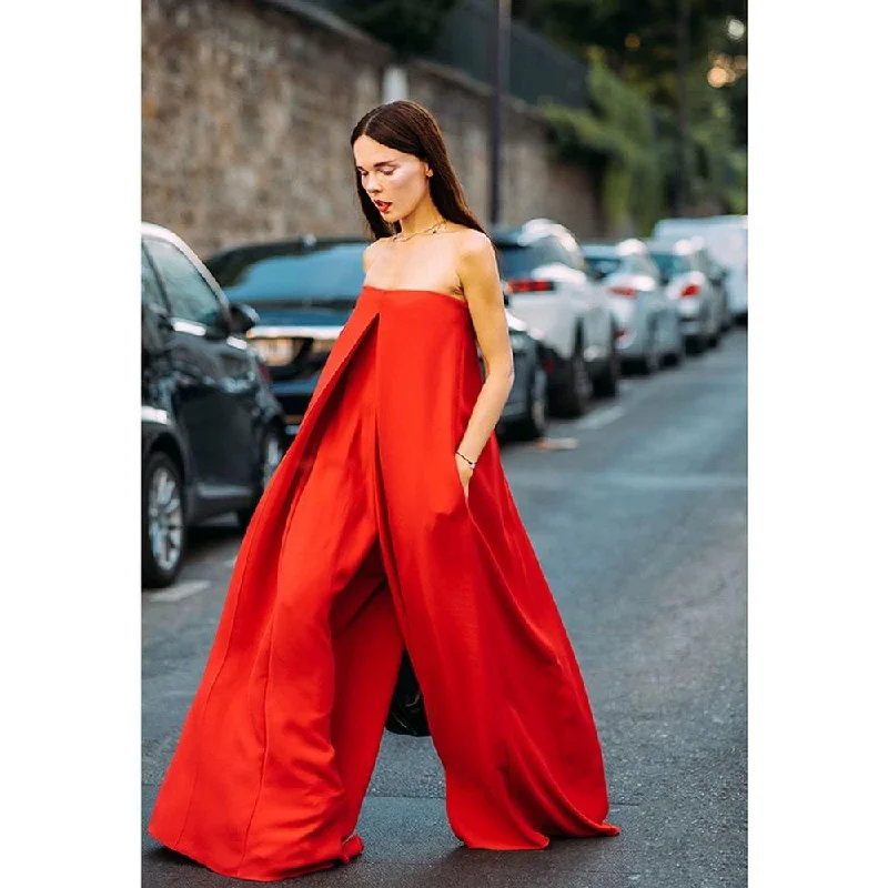 Red Off The Shoulder Women Loose Jumpsuits