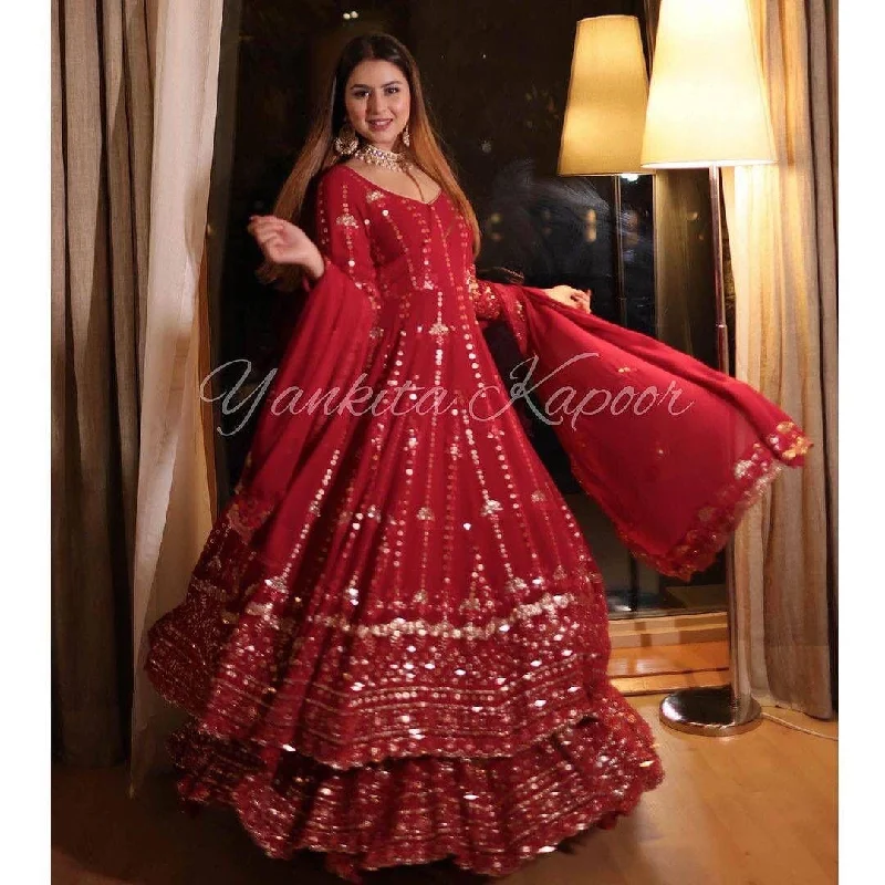 LC 1205 Yankita Kapoor Red Heavy Georgette Sequence Work Sharara suit