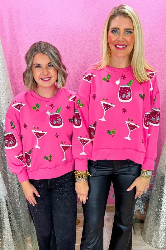 Holiday Cocktails Sweatshirt - Hot Pink