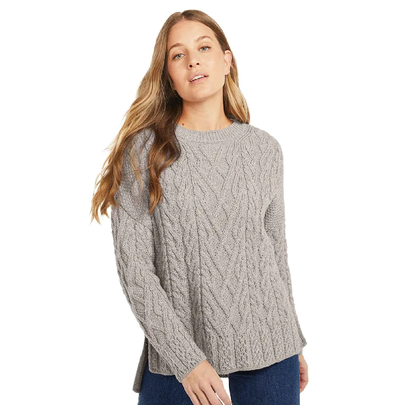 Aran Knit Vented Trellis Sweater- Oatmeal