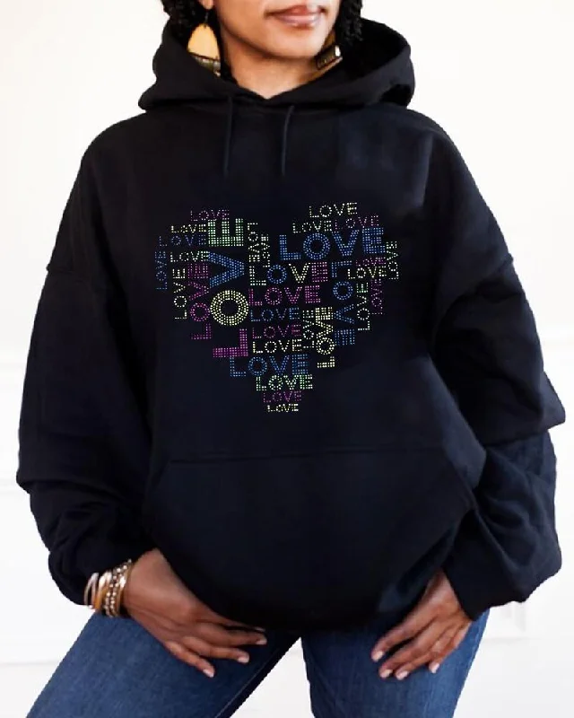 Love black letter personalized hot diamond print hoodie