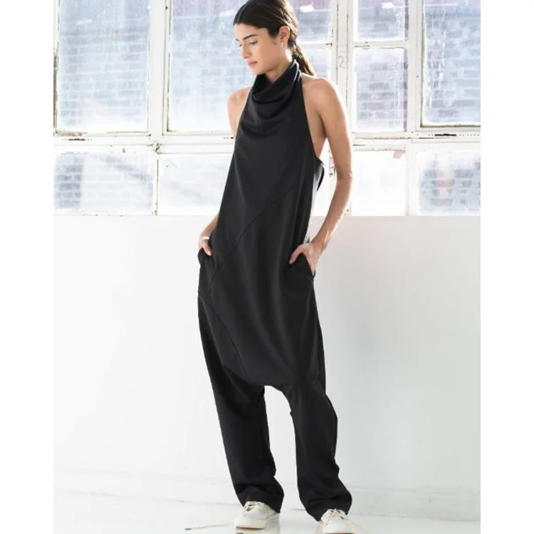 Sexy Sleeveless Halter Black Casual Jumpsuits