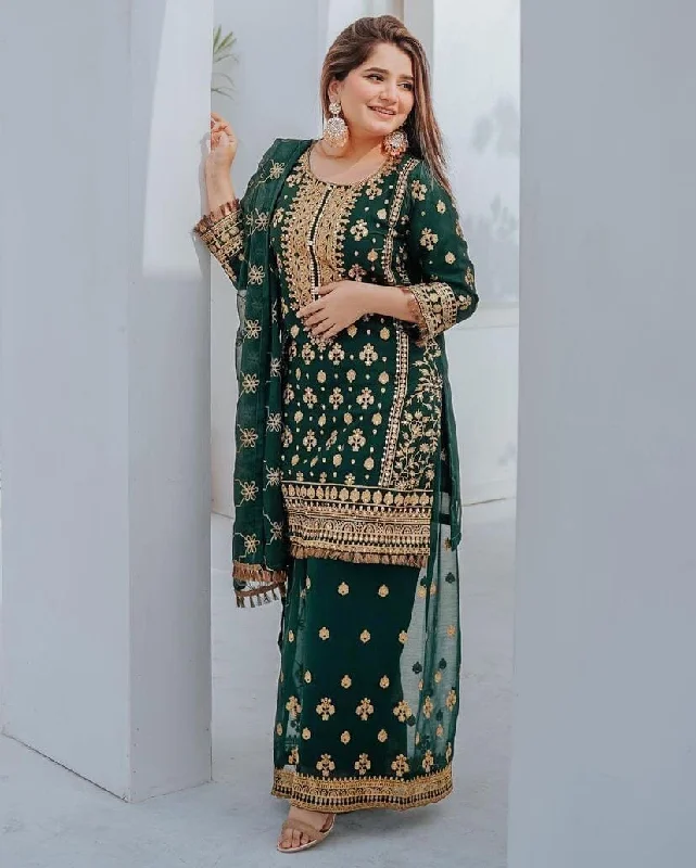 LC 1213  Designer Heavy Embroidered Suit with Plazzo in 2 Colors