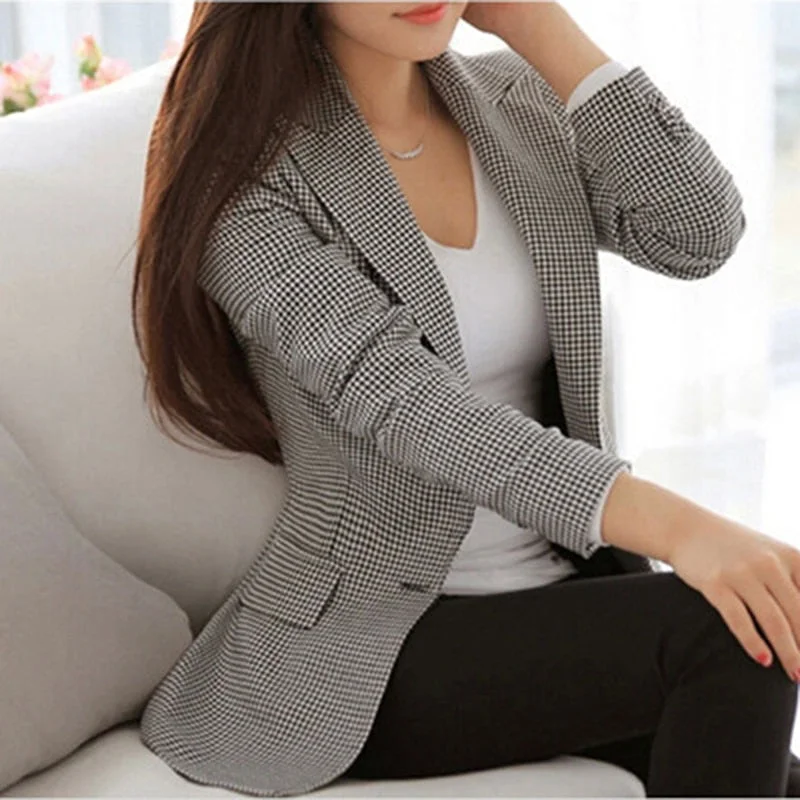 Bigsweety New Fashion Women Plaid Blazer 2018 Elegant Coat Suit Long Sleeve Turn Down Collar Jacket Casual Female Outerwear 3XL