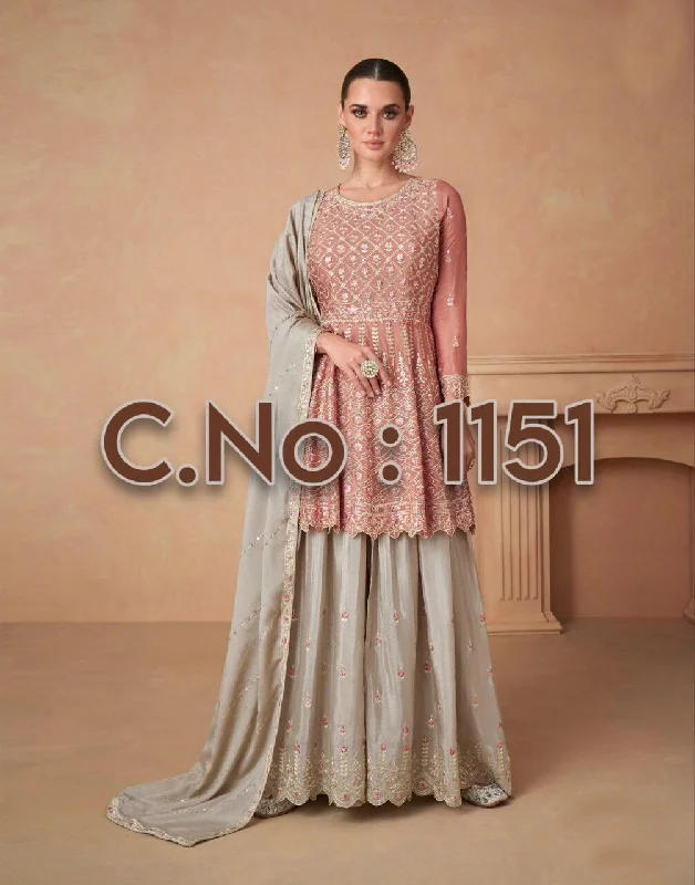 1151 Designer Chinnon Peplum Top and Plazzo Suit