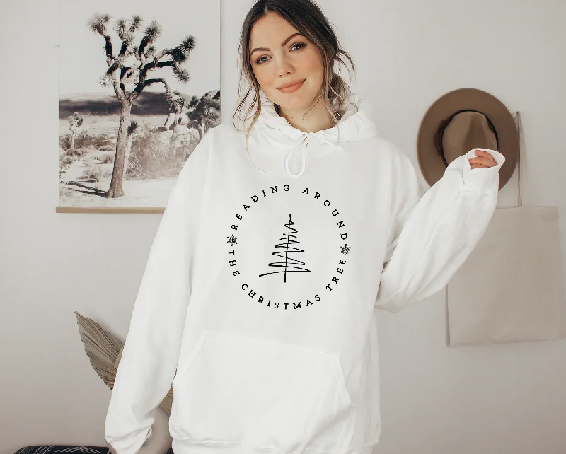 reading around the christmas tree hoodie