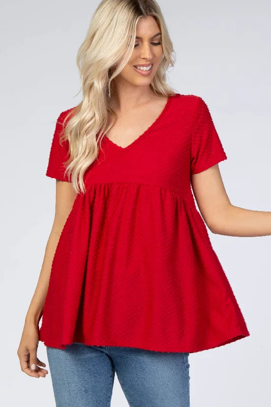 Red Swiss Dot Peplum Top