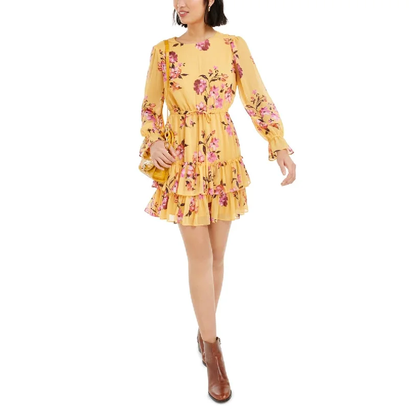 Bar III Womens Floral Ruffled Mini Dress