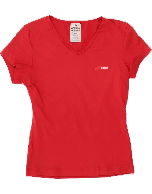 ADIDAS Womens T-Shirt Top UK 10 Small Red Polyester