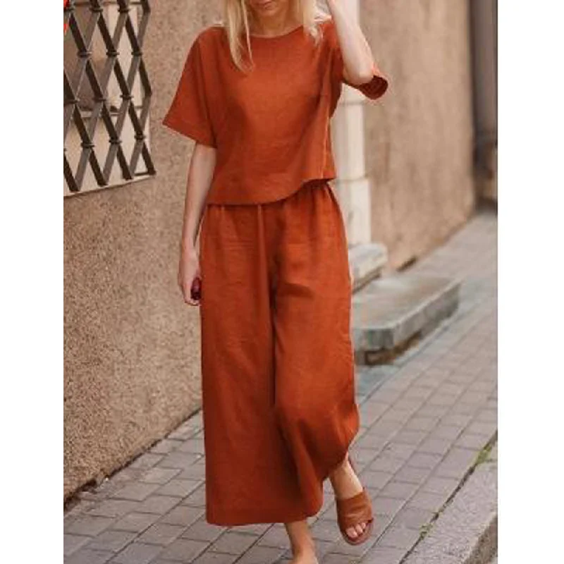 Leisure Women Loose Linen Two Pieces Suits