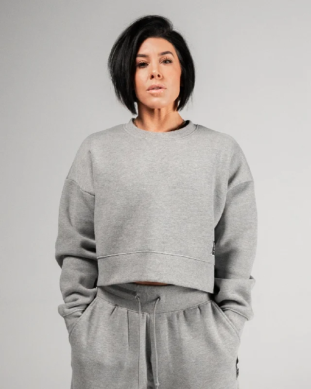 WOMENS OVERSIZED CROP CREWNECK - HEATHER GREY