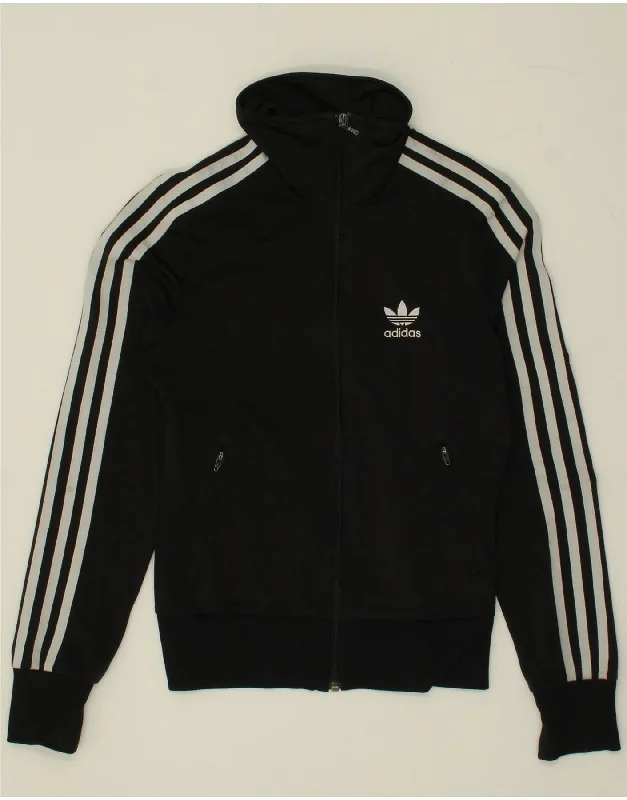 ADIDAS Womens Graphic Tracksuit Top Jacket EU 34 Small Black Polyester