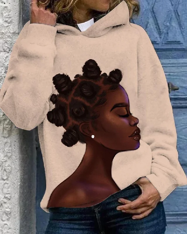 Happy Brown Afro Girl Long Sleeves Hoodie