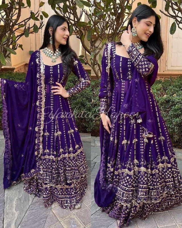 LC 1205 Yankita Kapoor Violet Heavy Georgette Sequence Work Sharara suit