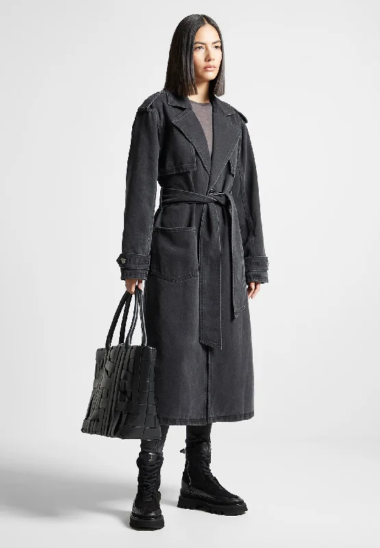 Denim Trench Coat - Washed Black