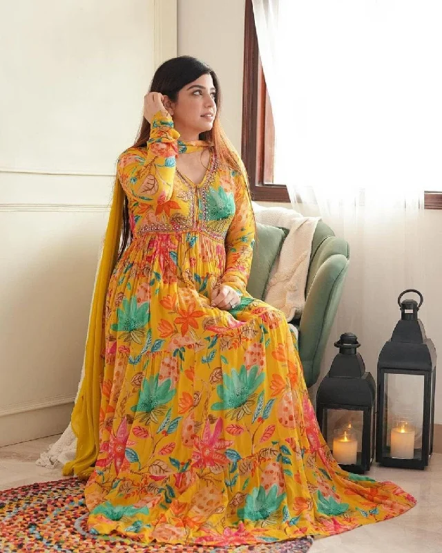 Designer Yellow Alia Cut Chinnon Wedding Suit