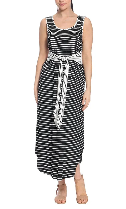 London Times T6236M - Scoop Neck Casual Stripe Dress