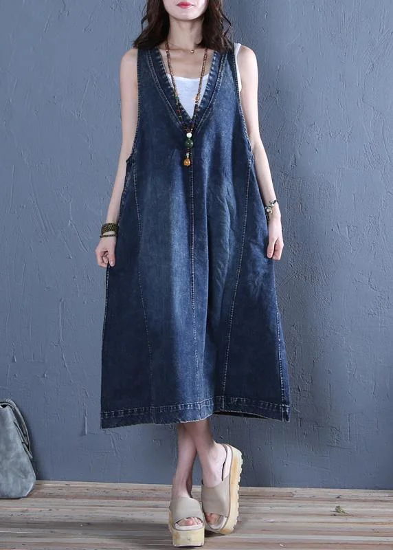 Chic v neck sleeveless cotton Fashion Ideas denim blue cotton robes Dresses