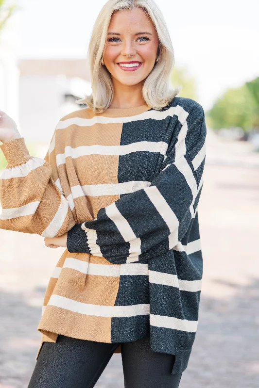 Live It Up Mocha/Black Striped Sweater