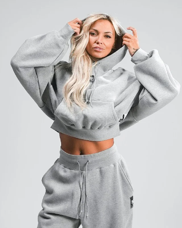 WOMENS OVERSIZED CROP HOODIE - HEATHER GREY