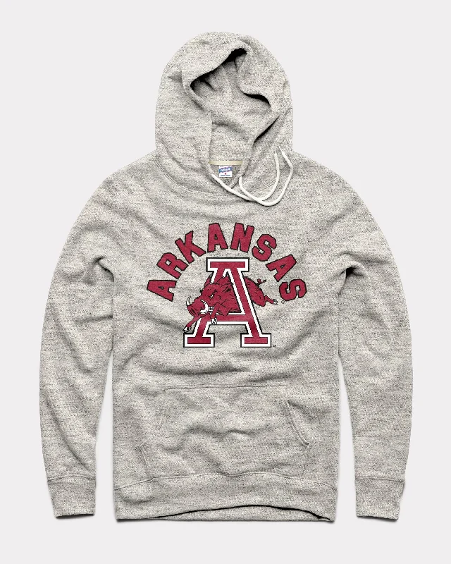 Arkansas Arch Monogram Athletic Grey Hoodie