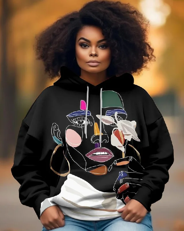 Black Face Personalized Printed Pocket Women's Hoodie