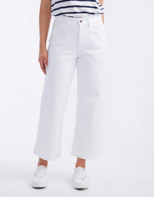 Catalina Cropped Wide Leg Jeans - White