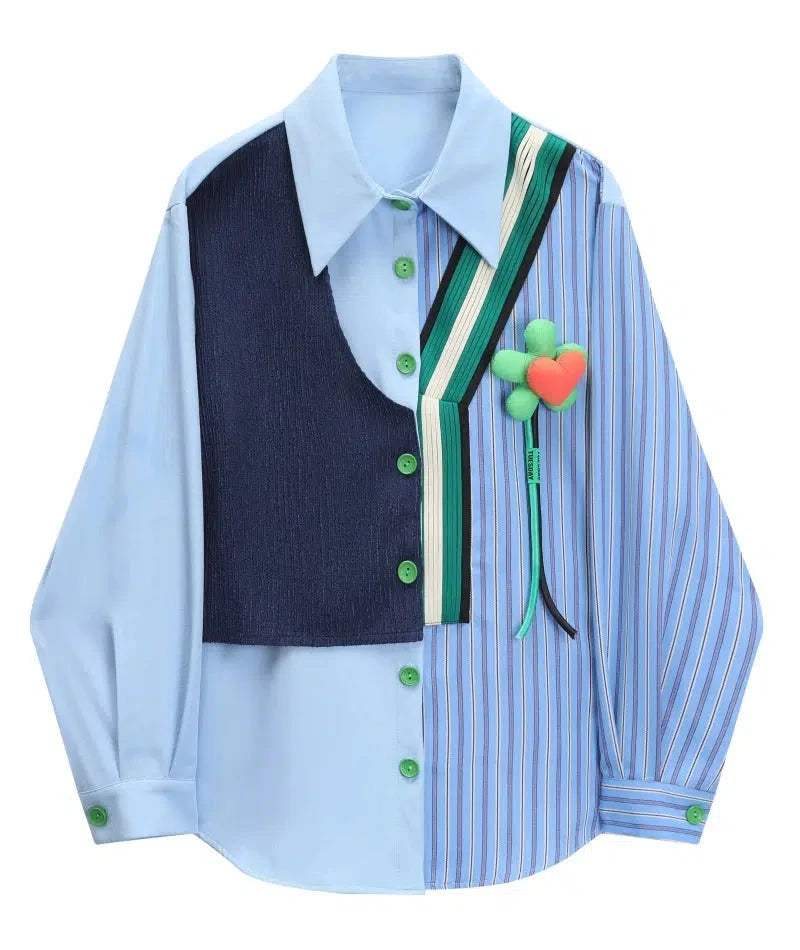 Patchwork Pinstripe Button-Up Shirt