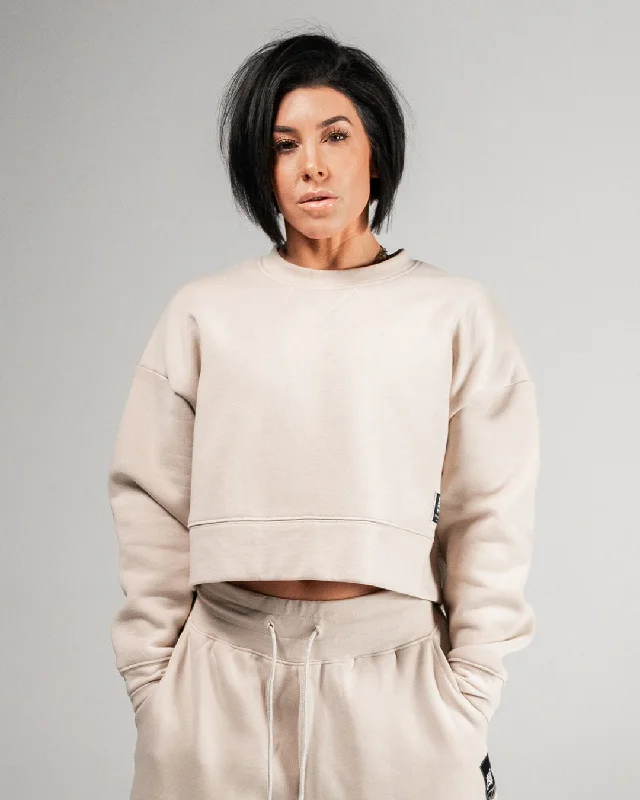 WOMENS OVERSIZED CROP CREWNECK - TAN