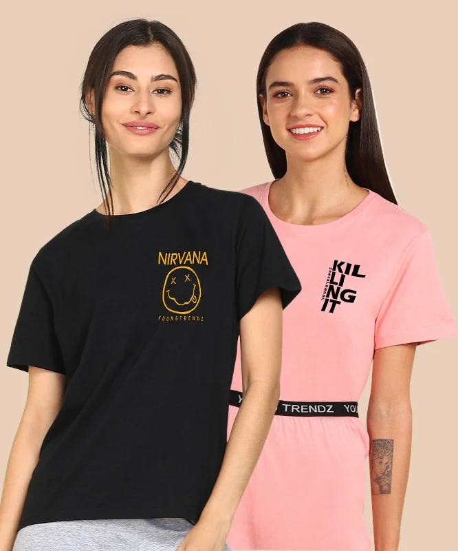 Womens Regular Fit  Combo Printed T Shirt