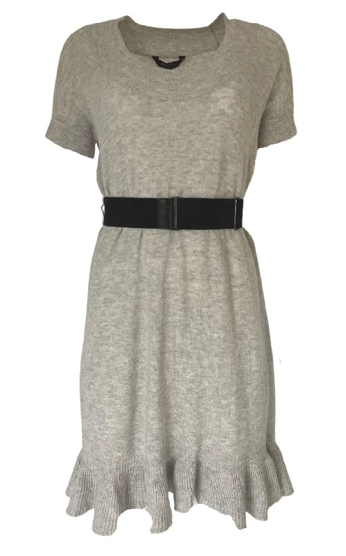 Grey Ruffle Cashmere Blend Dress